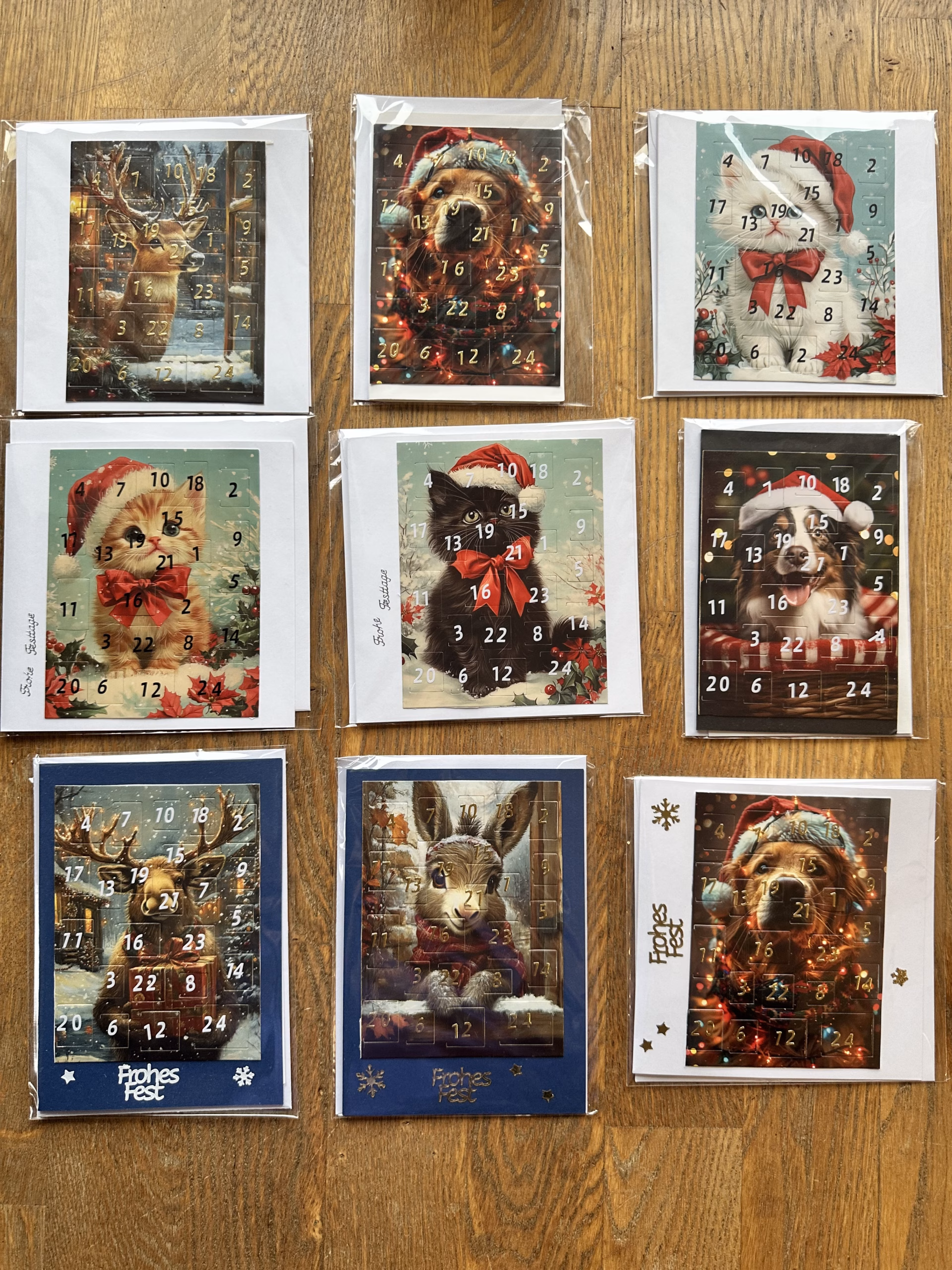 Handgemachte Adventskalenderkarte mit 24 Tiermotiven – Bild 11